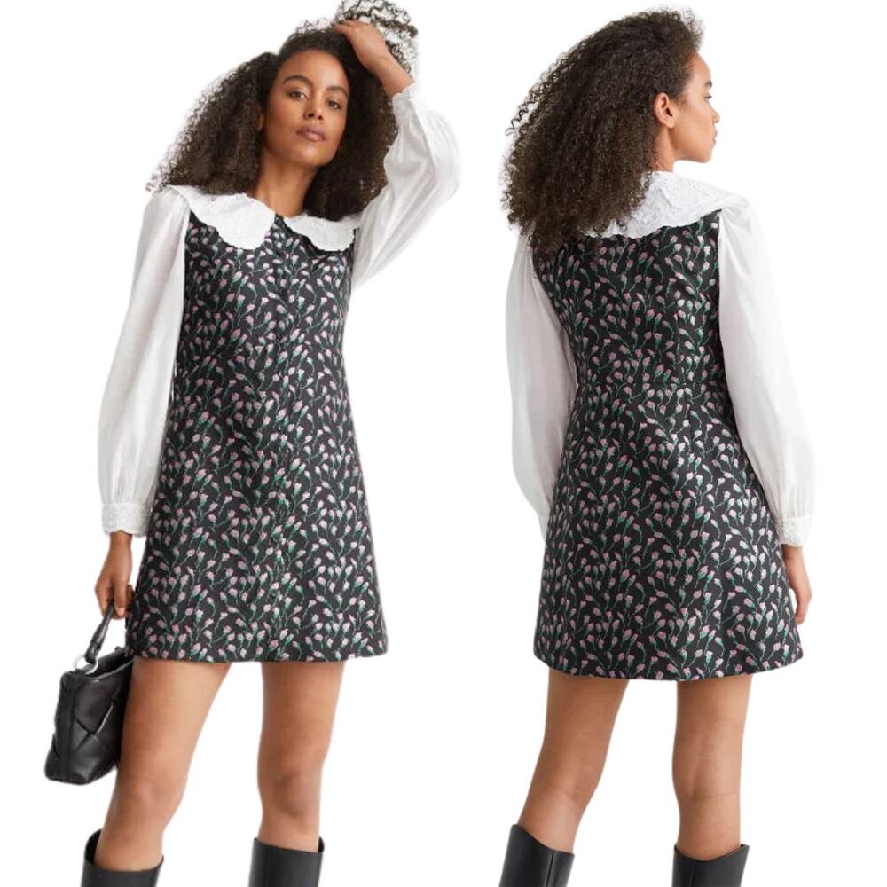 & Other Stories Embroidered Collar Floral Mini Dress Victorian Academia Coquette